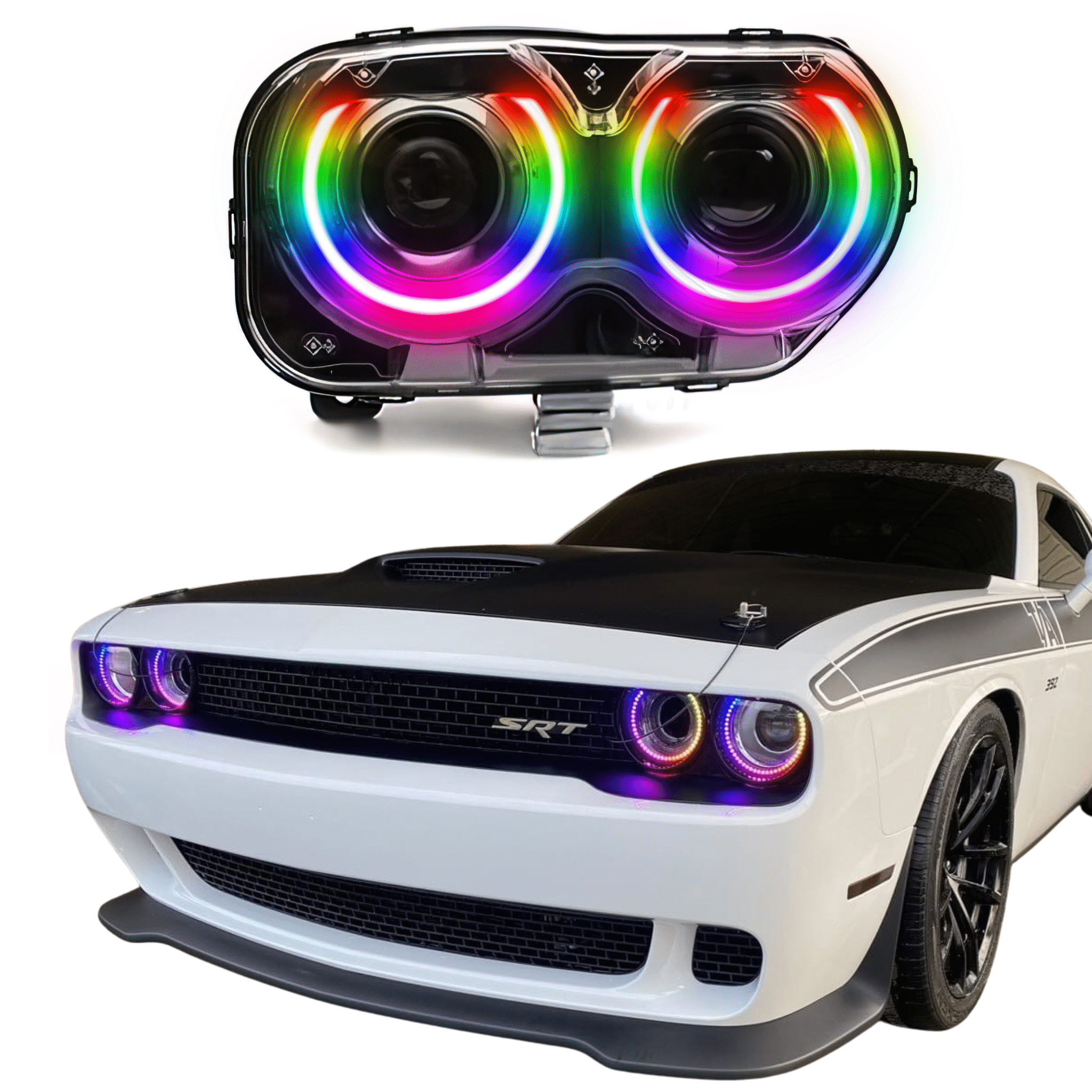 RGB Halo Kits Pre-Built Headlights 2015-2023 Dodge Challenger Pre-Built Headlights