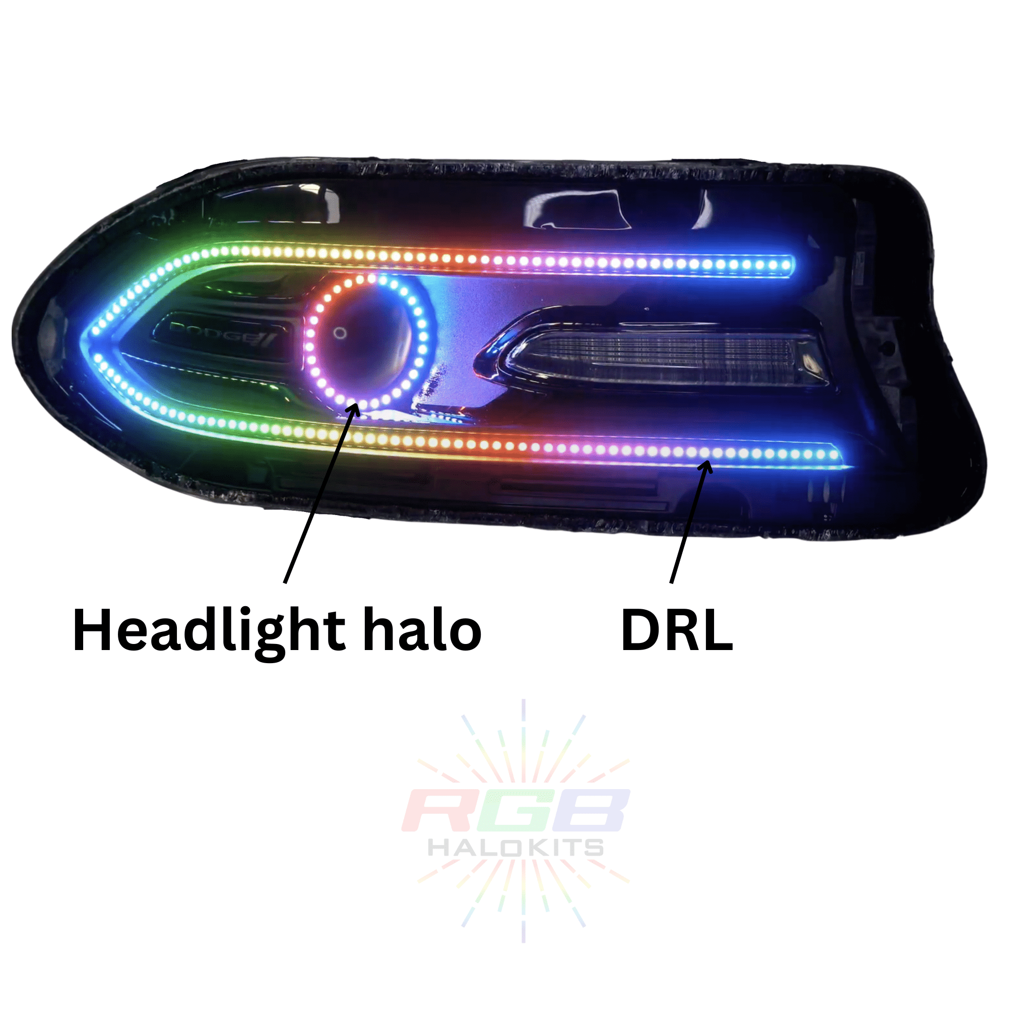 RGB Halo Kits Pre-Built Headlights 2015-2023 Dodge Charger Pre-Built Headlights