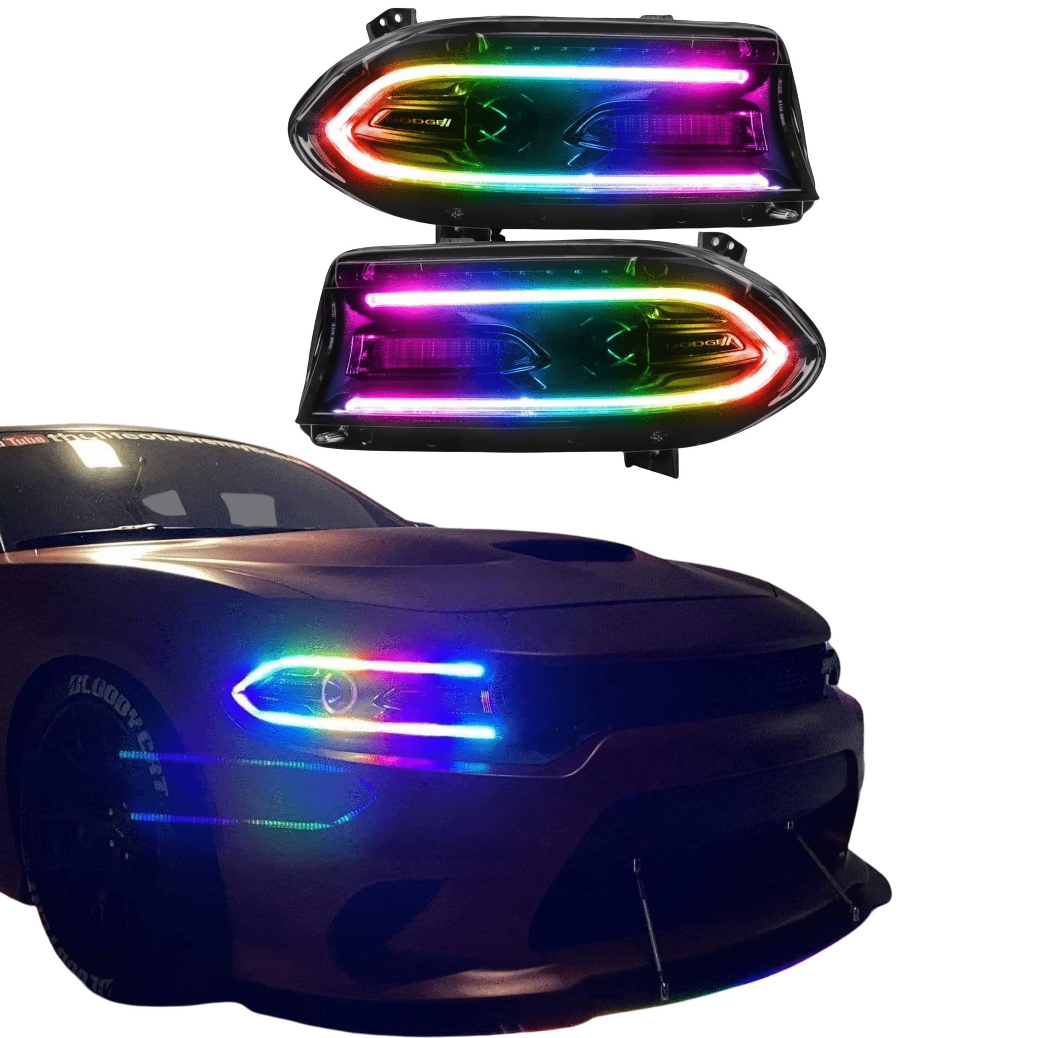 RGB Halo Kits Pre-Built Headlights 2015-2023 Dodge Charger Pre-Built Headlights