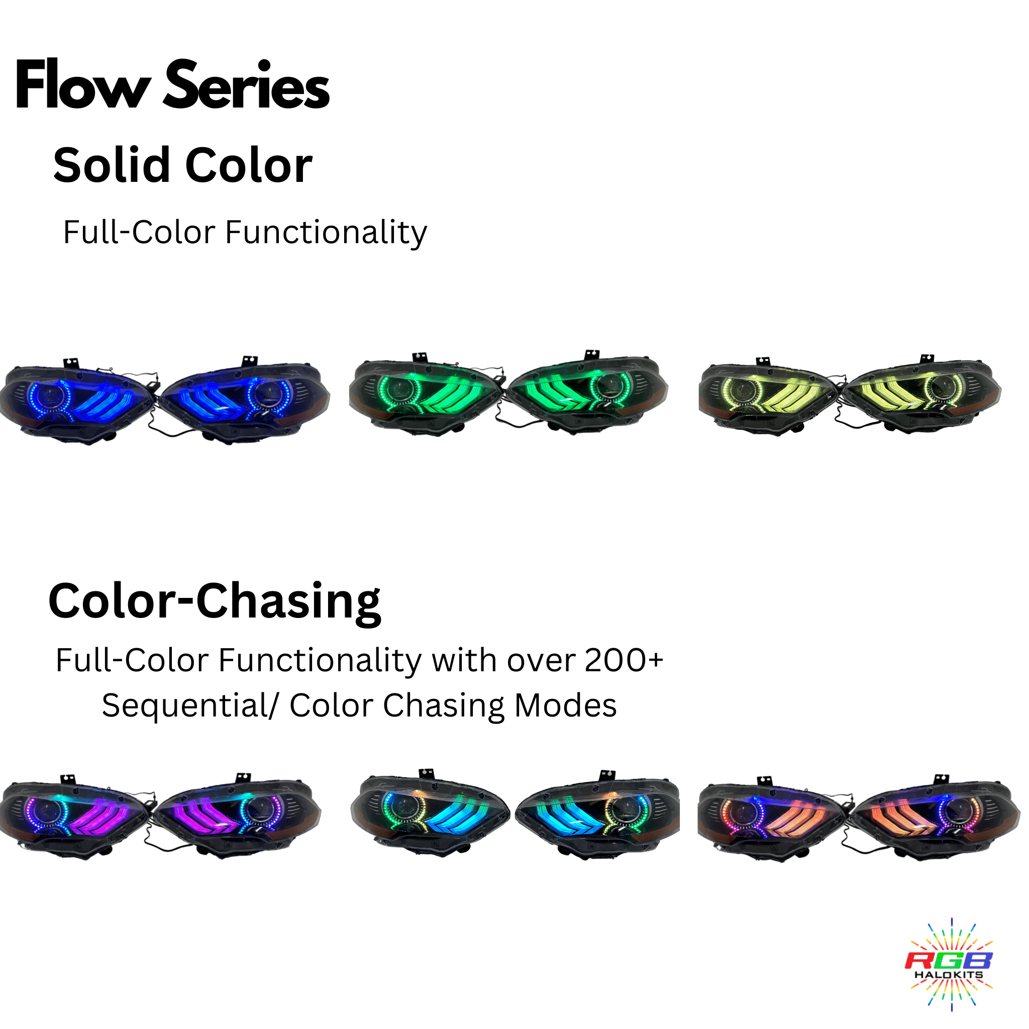 Rgb Halo Kits Pre-Built Headlights 2018-2022 Ford Mustang Prebuilt Headlights